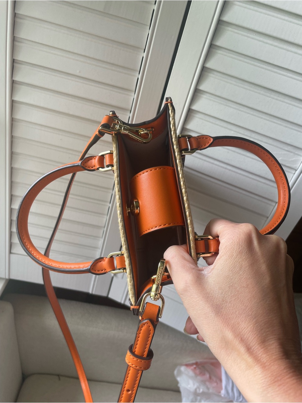 kate spade woven straw mini tote with orange trim - Picture 6 of 6